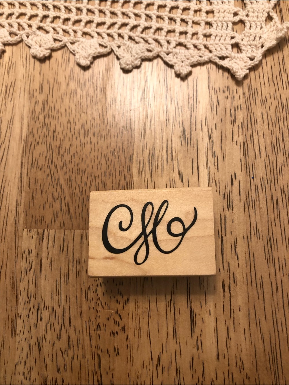 Stampabilities Natural Wood Accent Stamp with Black Script Monogram NEW